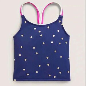 Boden Girl's Polka Dot Tankini Top 8-9 yr Blue Gold